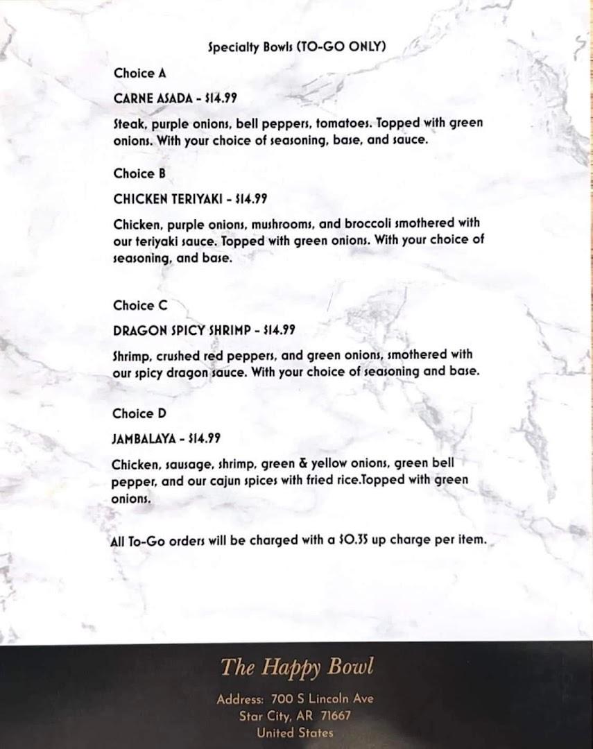 The Happy Bowl Menu
